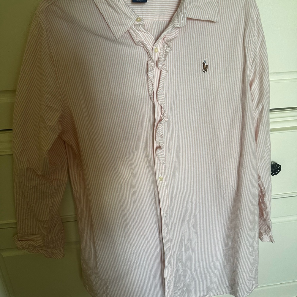 Ralph Lauren Men's Light Pink Striped Button Down Shirt